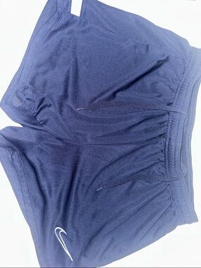 Nike Navy and White Running Shorts with Swoosh